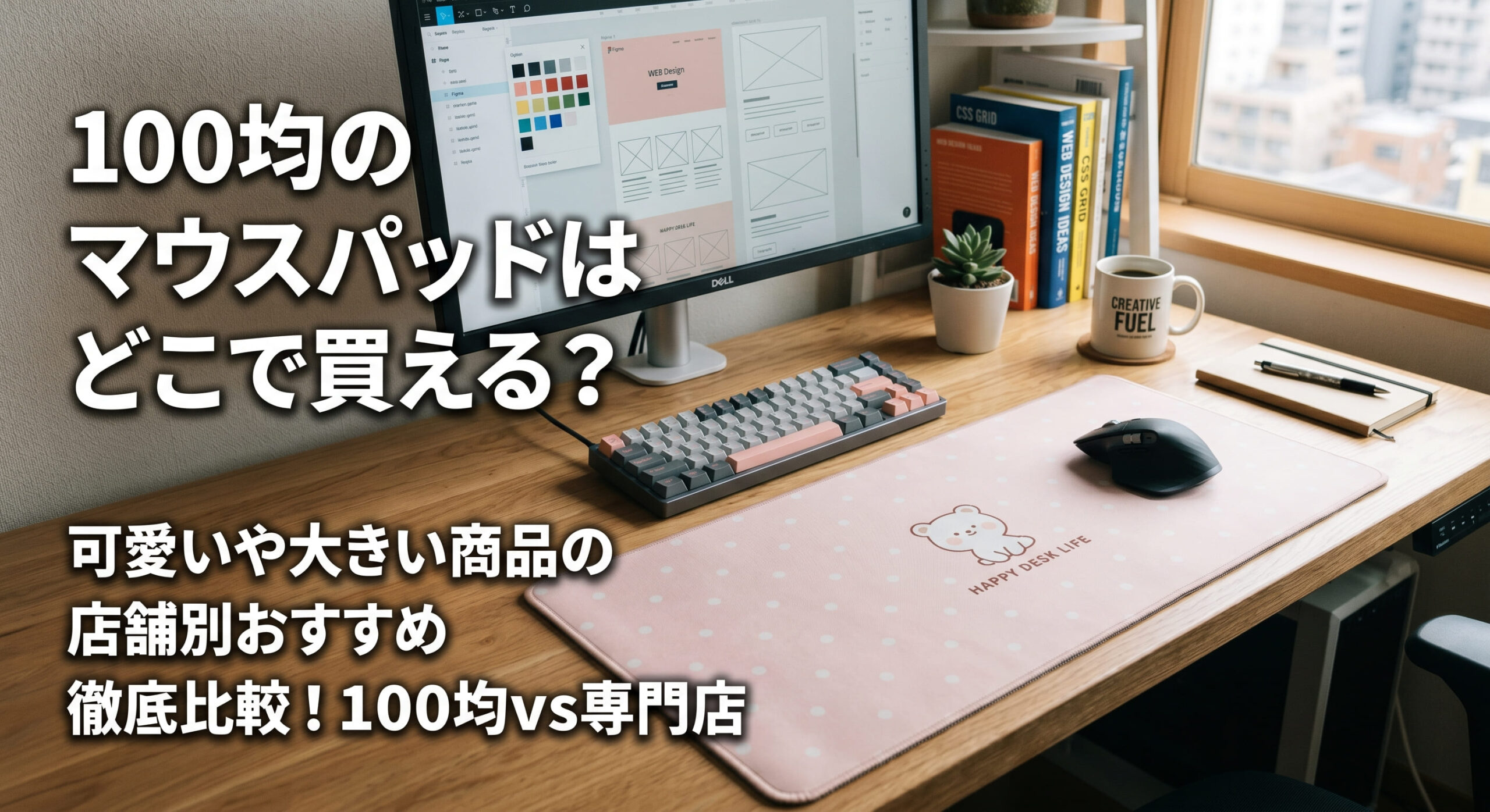 100均で購入した可愛いマウスパッドとPCの画像