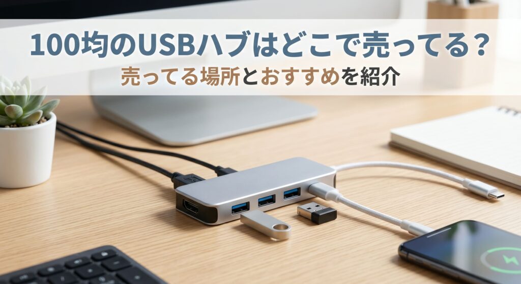 100均で購入したUSBハブを使ってPC環境を整えている画像