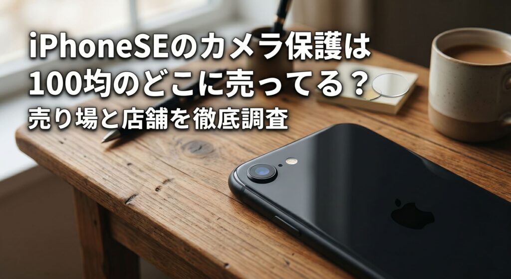 iPhoneSEのカメラ保護を100均で購入して自宅に置いている画像