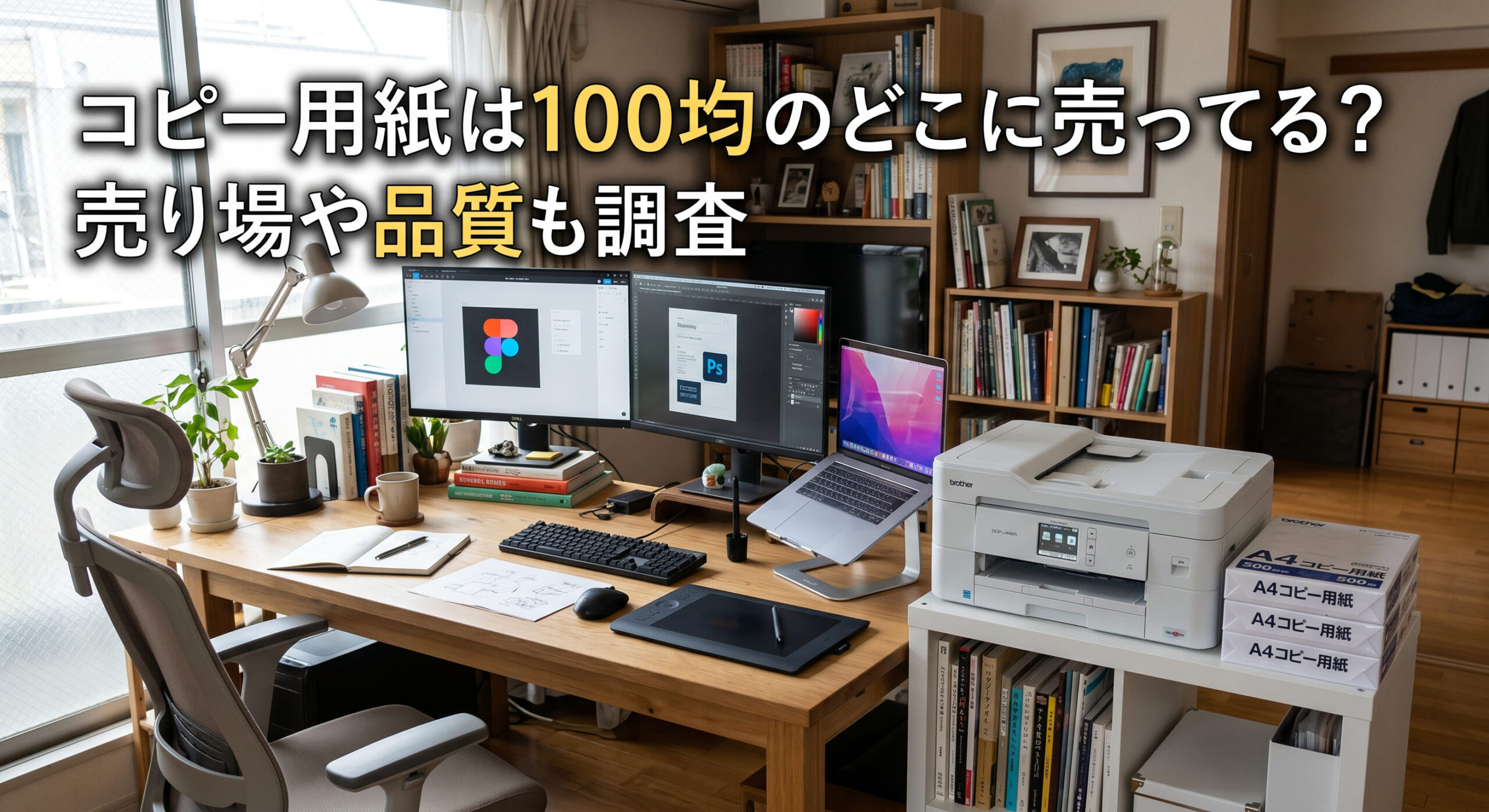 コピー用紙を100均で購入し自宅の仕事部屋においている画像