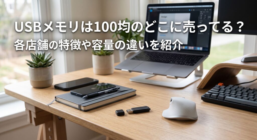 100均で購入したUSBメモリが自宅のデスクにおいている画像