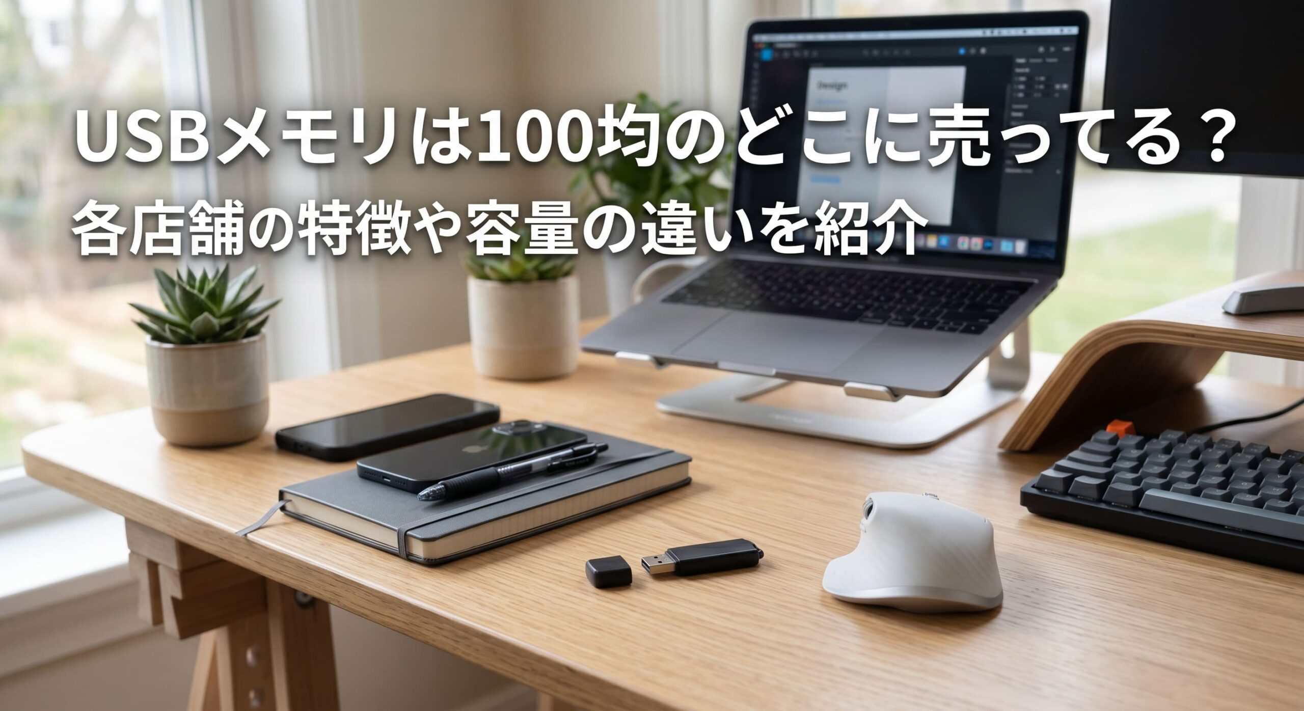100均で購入したUSBメモリが自宅のデスクにおいている画像