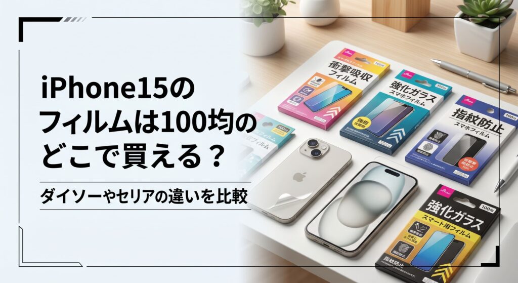 100均で購入したiPhone15用のフィルムでスマホを保護している画像